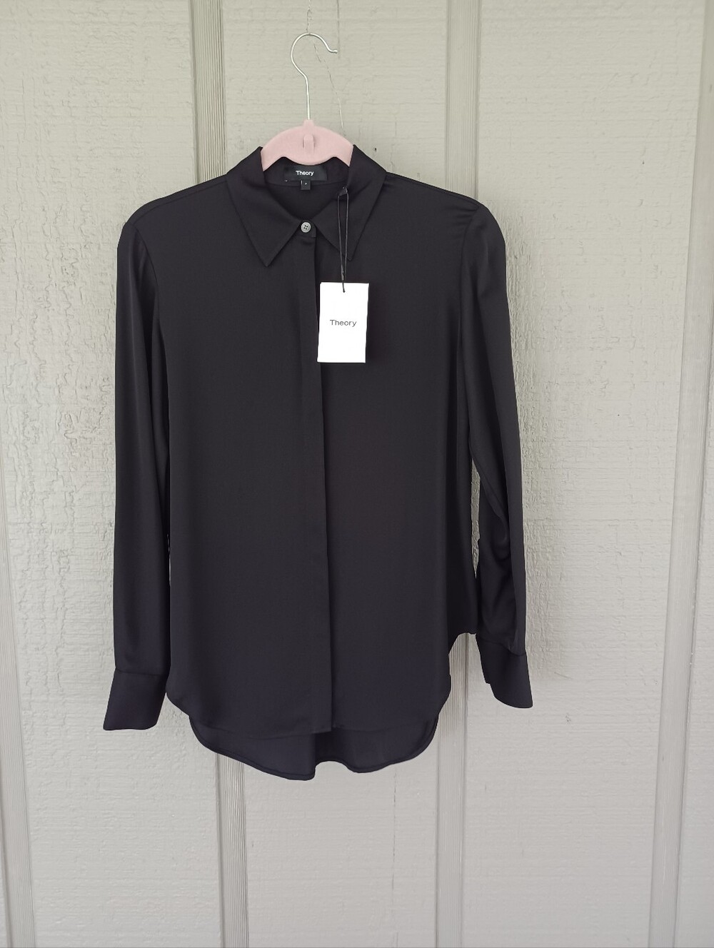 Theory Sunaya Modern Silk Shirt Size P Women Long Sleeve Buttons Color Black